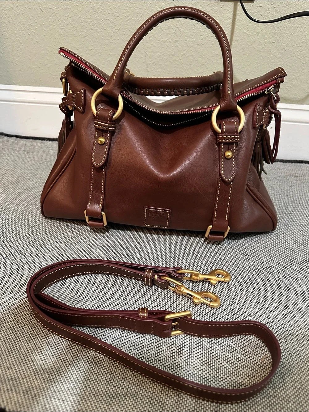 Dooney & Bourke Florentine Large Satchel Chestnut Leather Crossbody EUC